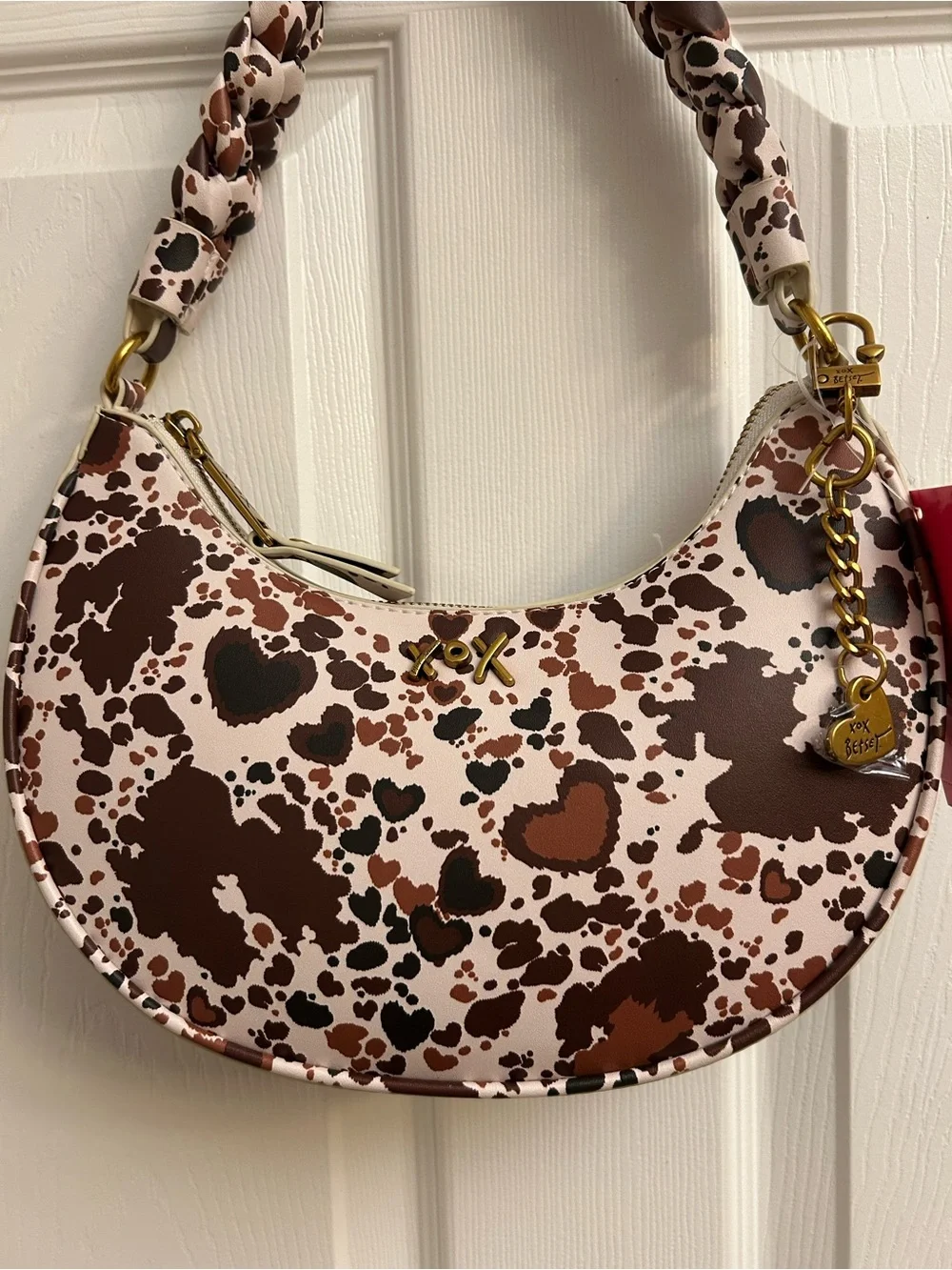 Betsey Johnson Brown & Cream Heart Print Hobo Bag